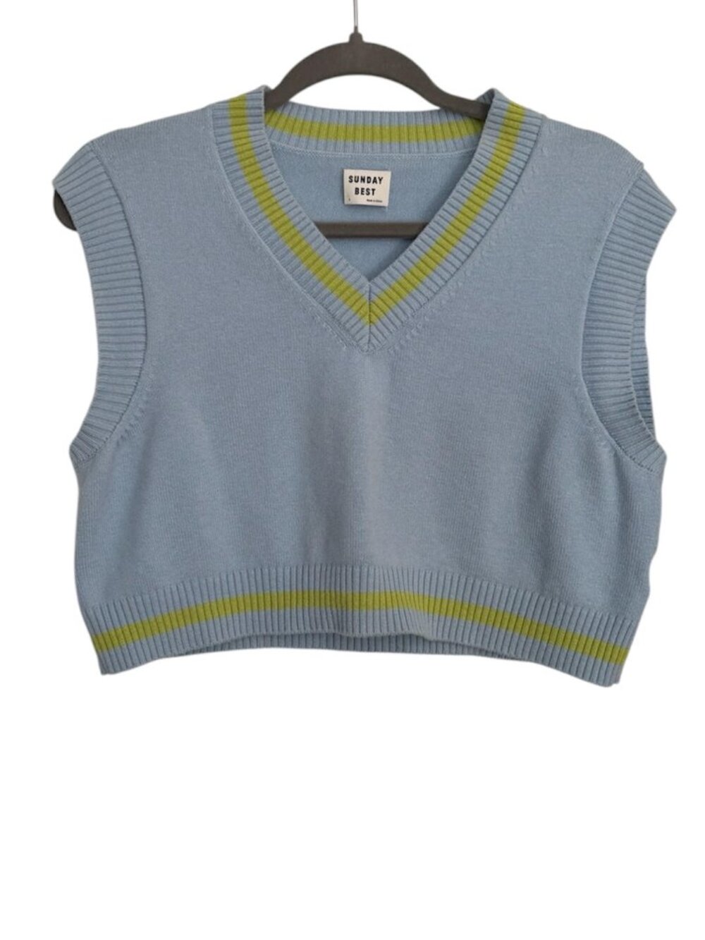 Aritzia Sunday Best Dust Blue Merino Wool Winston Cropped Sweater Vest Size S